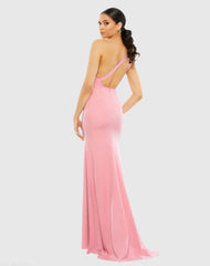 Light Pink One Shoulder Crepe Mermaid Gown