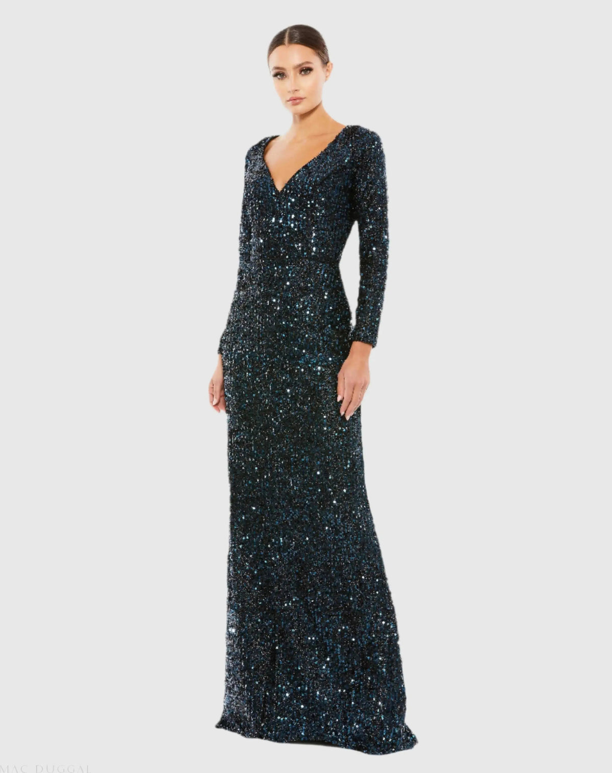 Long Sleeve Sequined Gown