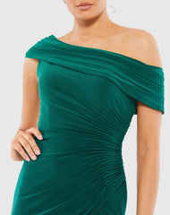 Dark Green Ruched Off-The-Shoulder Midi Dress