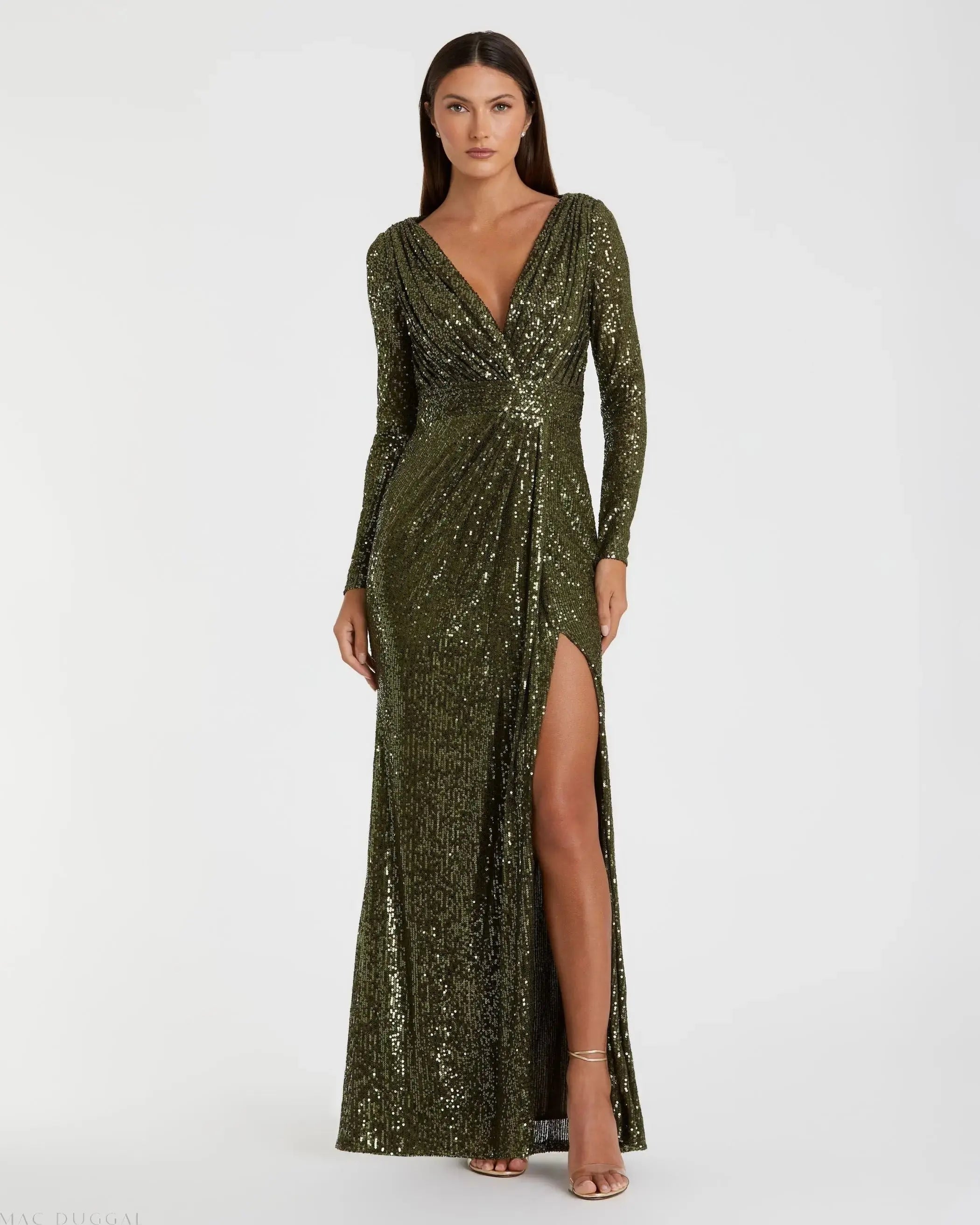 Sequined Long Sleeve Gown