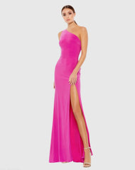 Pink Jersey One Shoulder Draped Back Gown