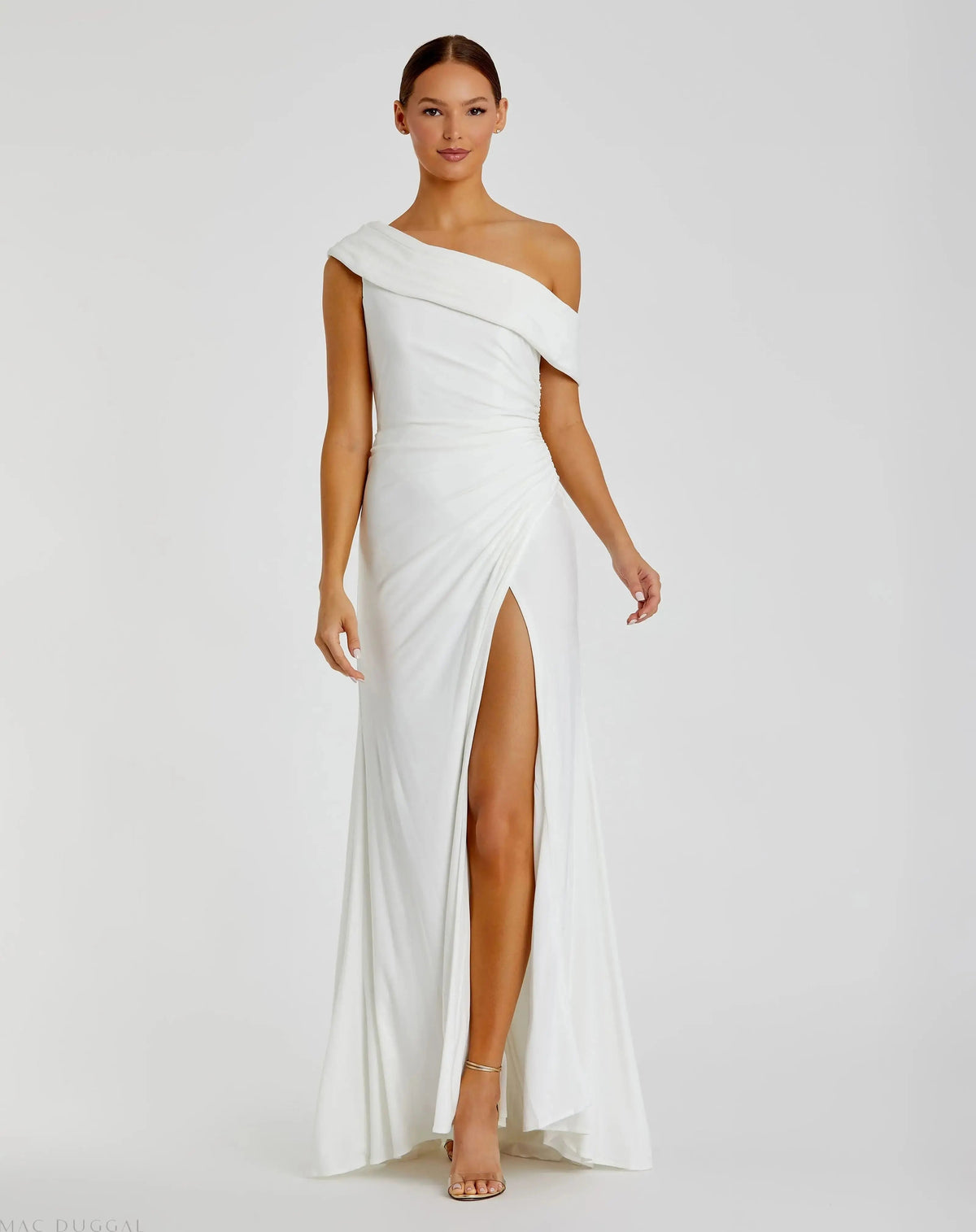 White Foldover Off-the-Shoulder Slit Gown - FINAL SALE