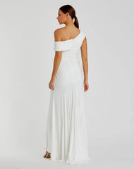 White Foldover Off-the-Shoulder Slit Gown - FINAL SALE