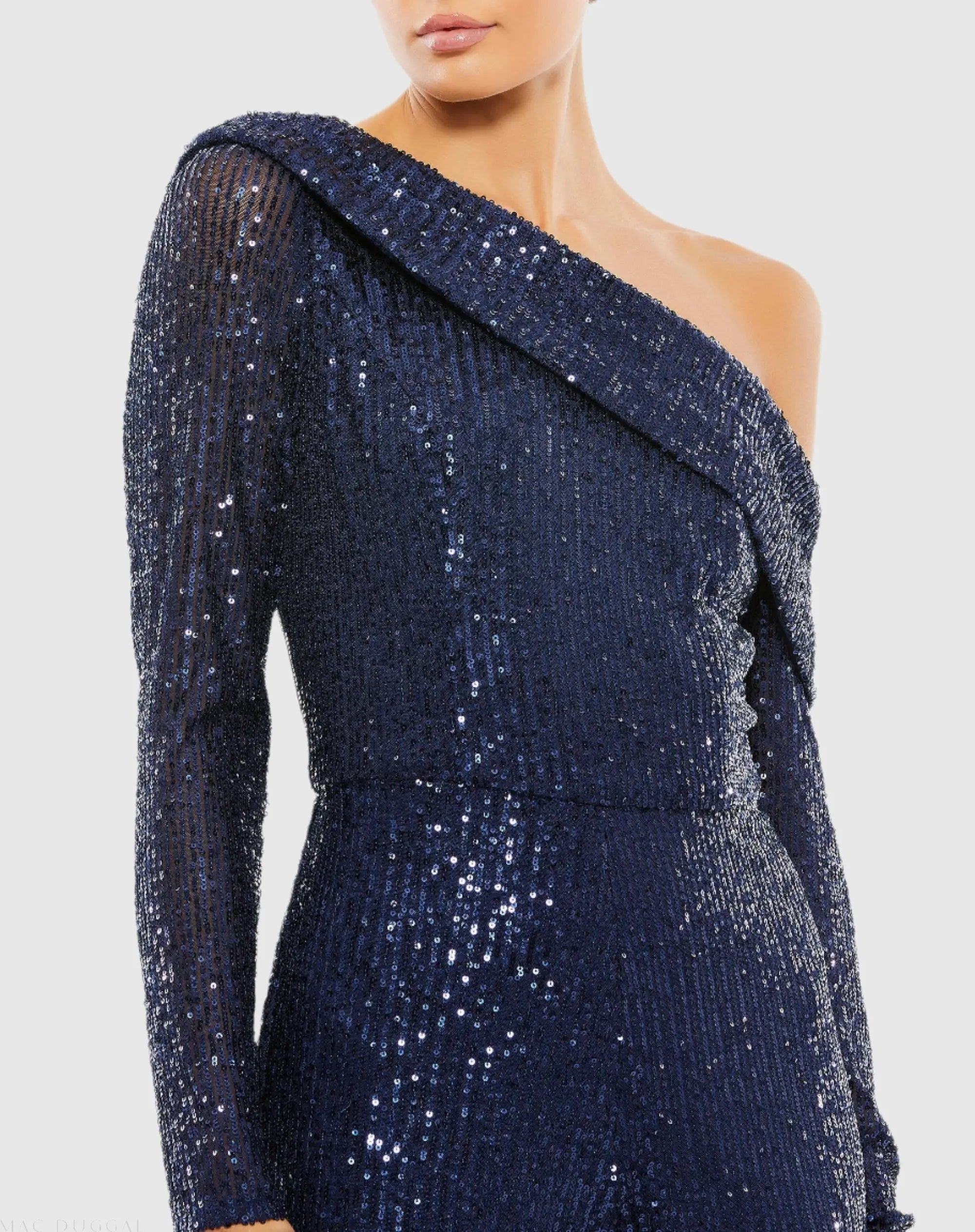 Blue Sequined Drop Shoulder Long Sleeve Jumpsuit