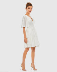 White Satin Flowy Cape Sleeve Mini Dress - FINAL SALE
