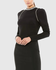 Black Raglan Long Sleeve High Neck Gown