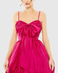 Pink Spaghetti Strap Center Bow Balloon Mini Dress