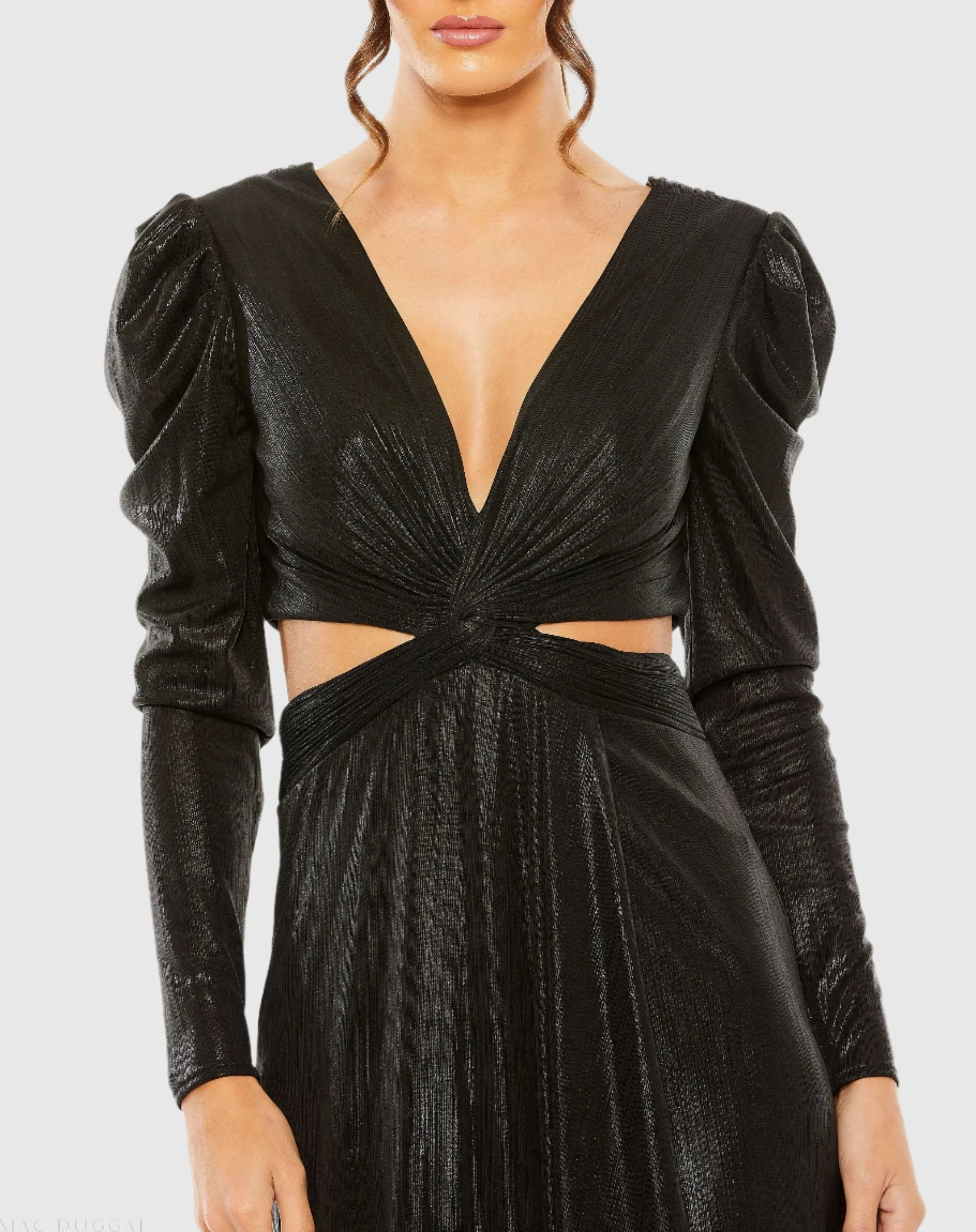 Black Princess Sleeve Cut Out Metallic Gown - FINAL SALE