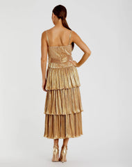 Gold Ruffle Tiered Buckle Detail Dress
