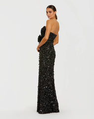 Black Strapless Sequin Evening Gown With Bow