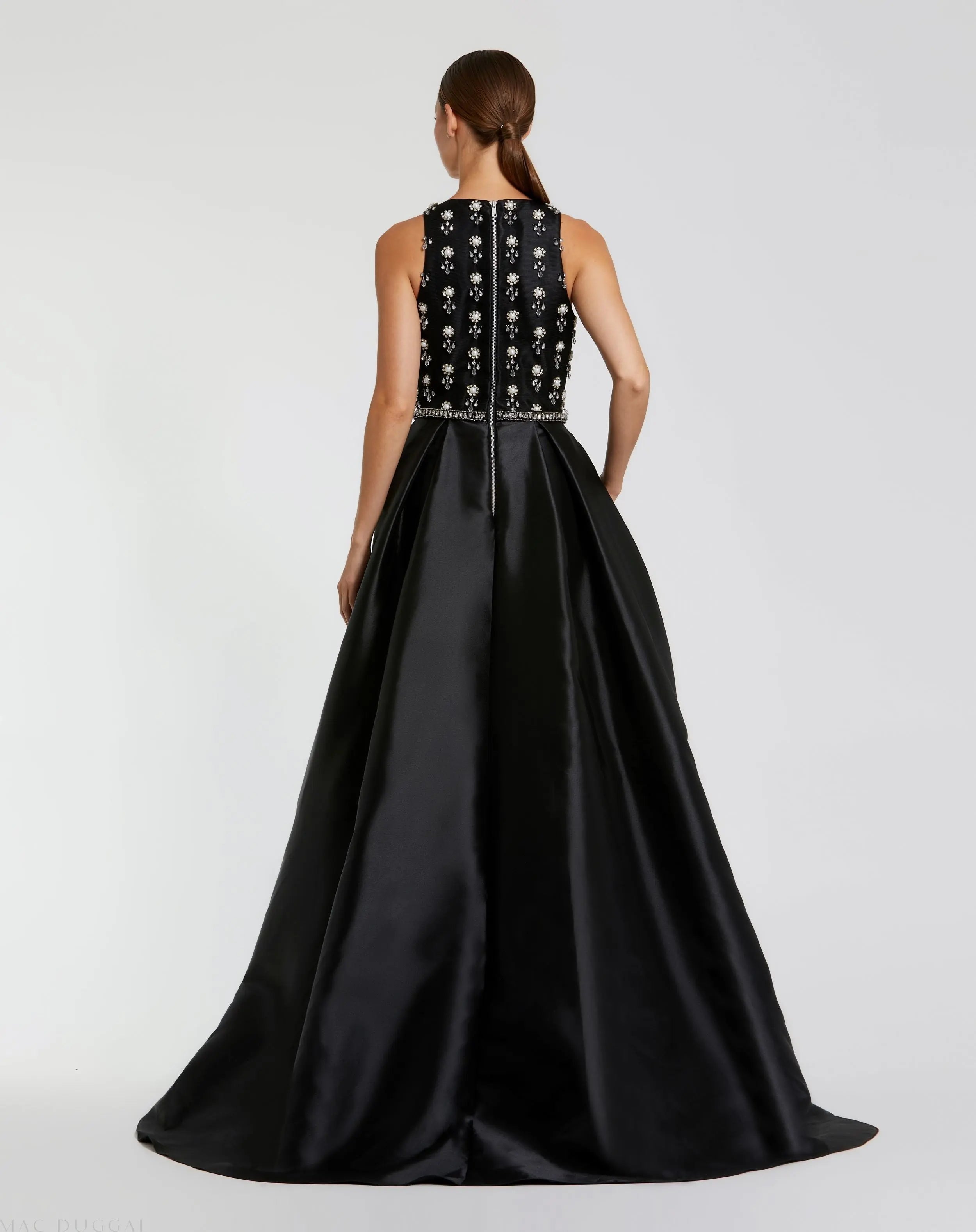 Black High Neck Sleeveless Beaded Ball Gown