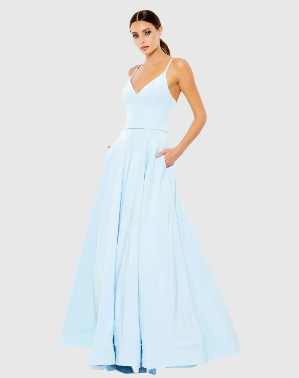 Light Blue Classic A-Line V-Neck Ballgown