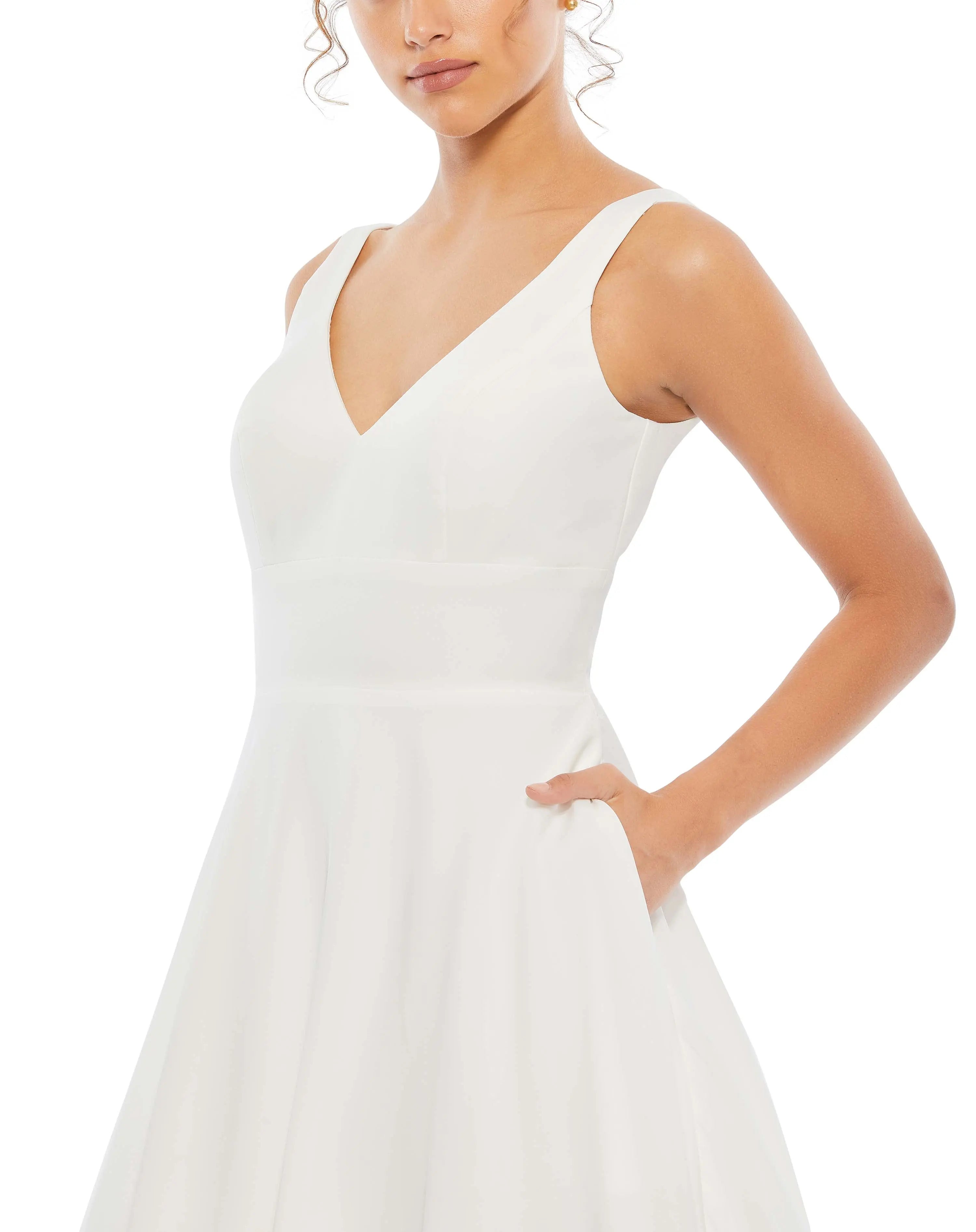White Classic Sleeveless A-Line Gown with Pockets