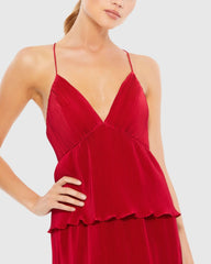 Red Spaghetti Strap Ruffle Layered Maxi Dress