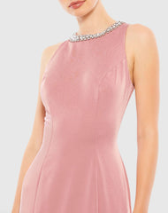 Pink Embellished Neck Trumpet Gown
