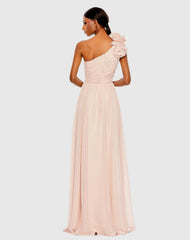 Pink Polka Dot Ruffled One Shoulder Gown