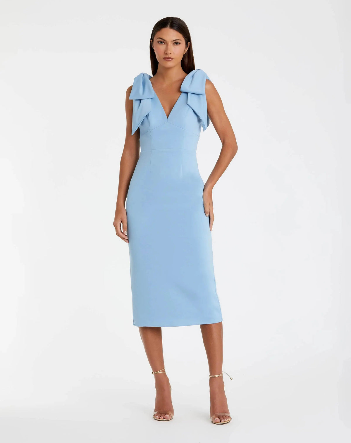 Bow Strap Crepe Fitted Midi Dress