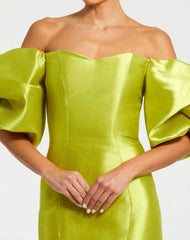 Green Sweetheart Off The Shoulder Puff Sleeve Gown