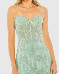 Green Embroidered Sweetheart Corset A-Line Gown