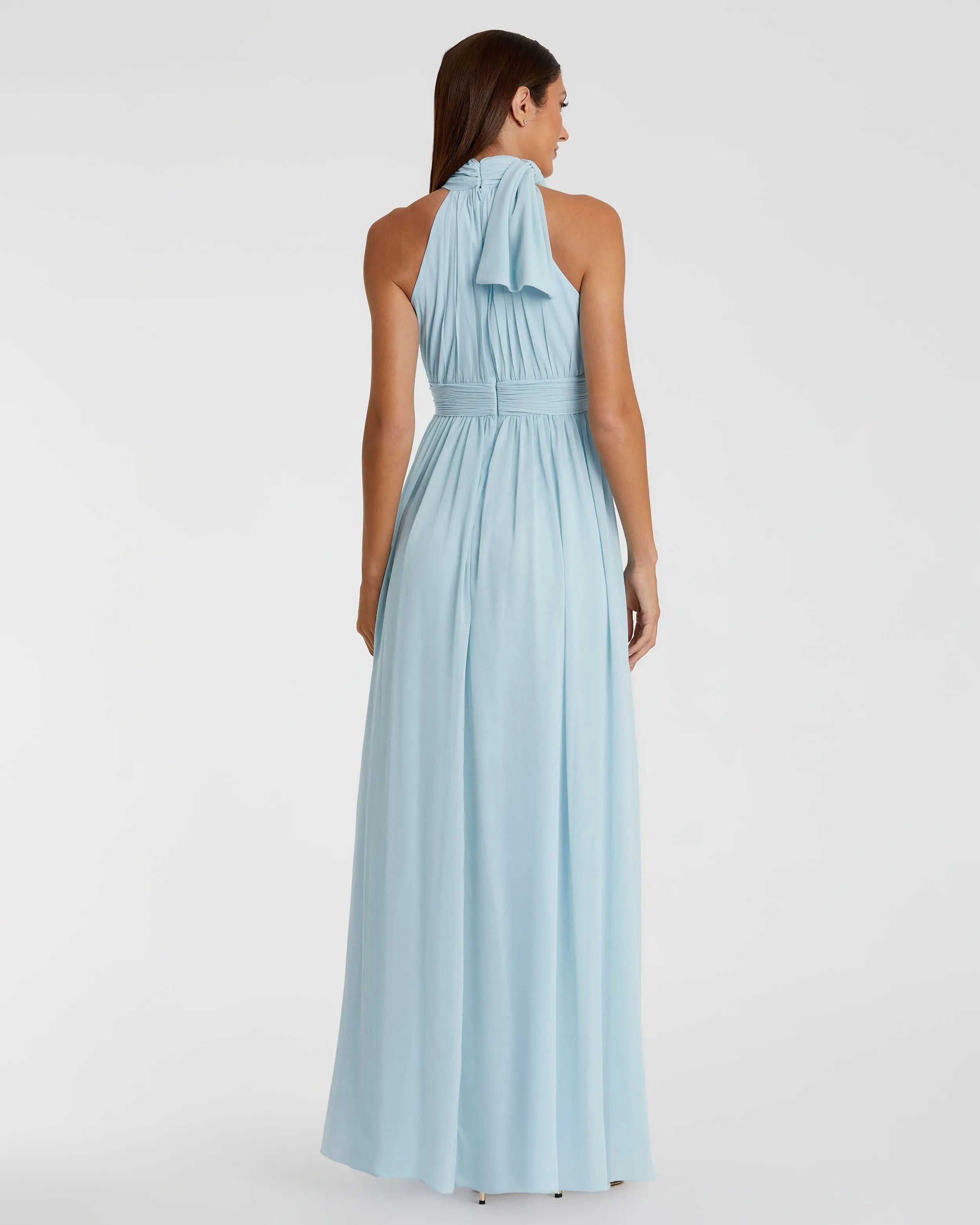 Blue High Neck Chiffon Gown
