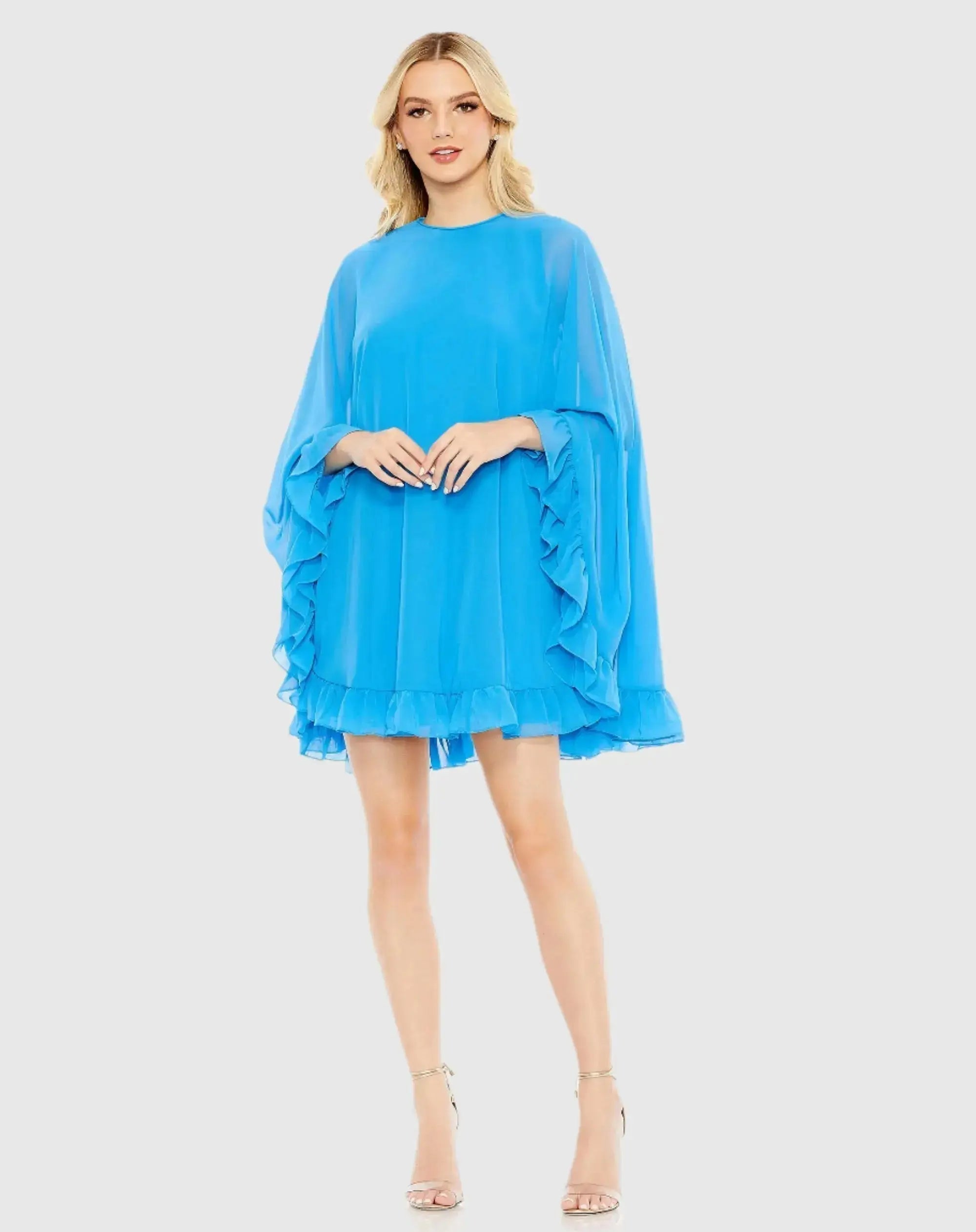 High Neck Ruffle Hem Cape Mini Dress