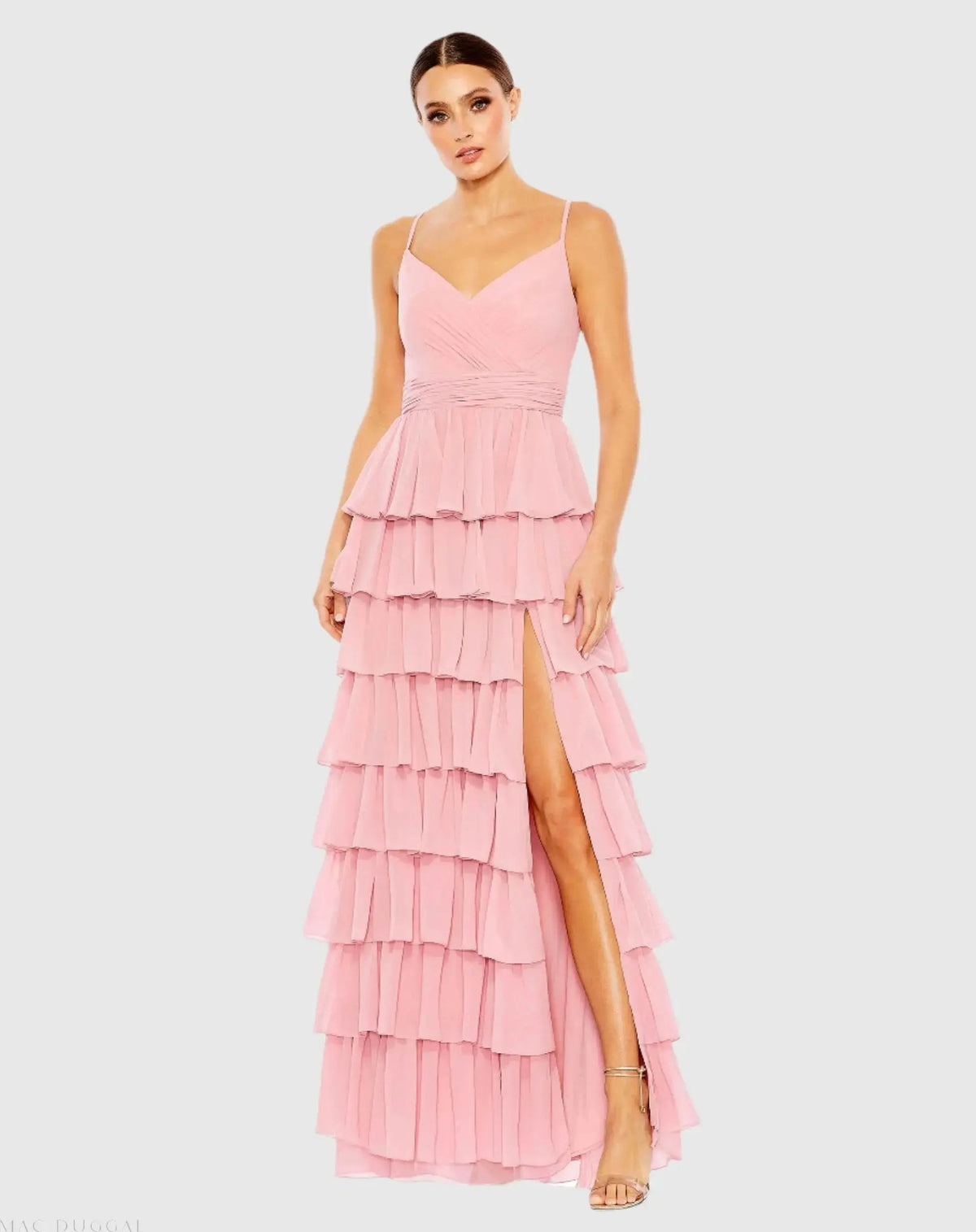 V-Neck Sleeveless Gown with Ruffled Skirt