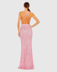 Pink Criss Cross Back Sleeveless Gown