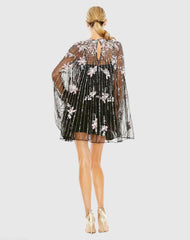 Black High Neck Embellished Trapeze Dress