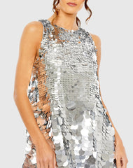 Silver Sleeveless Disc Sequin Trapeze Dress