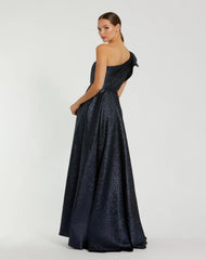 Navy One Shoulder Metallic Ballgown