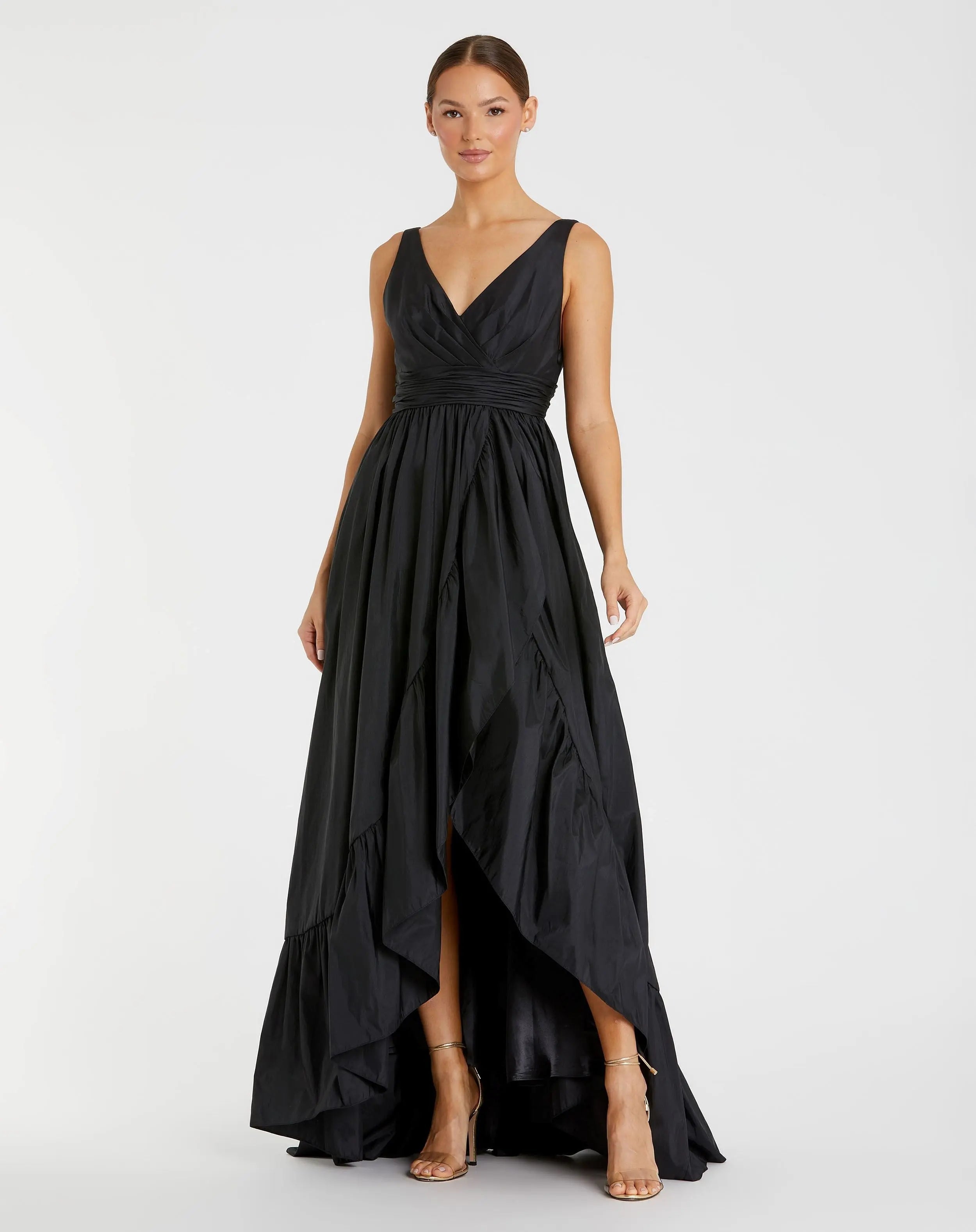 Taffeta High Low Ruffle Gown