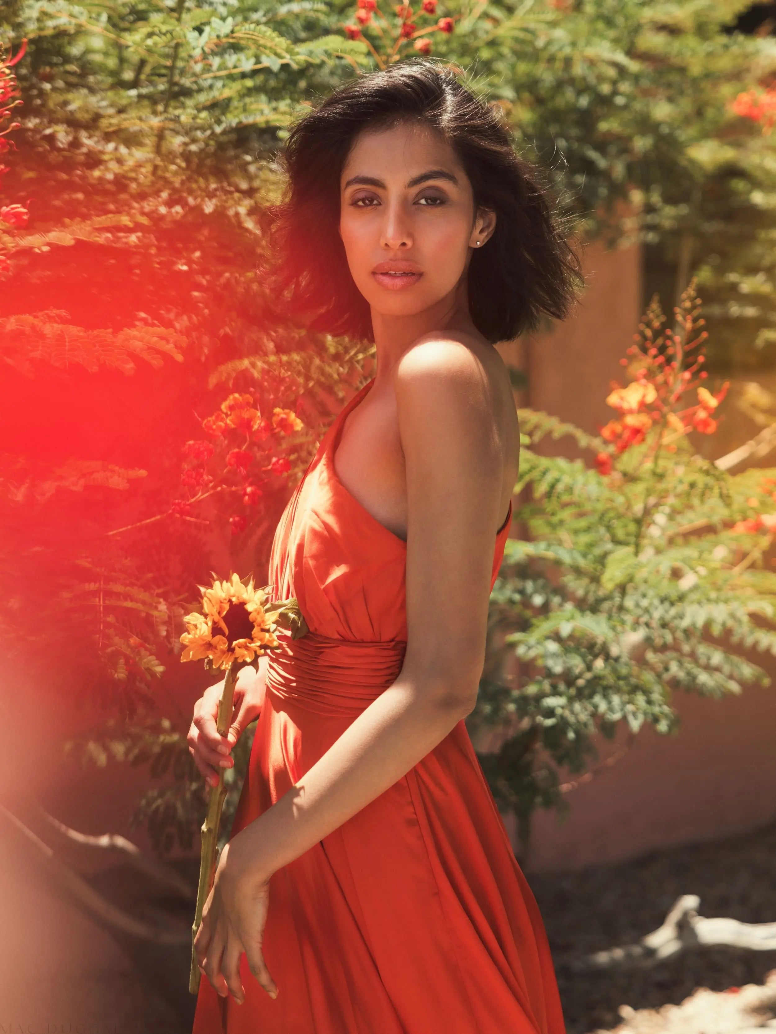 Orange One Shoulder Bishop Sleeve Flowy Gown - FINAL SALE