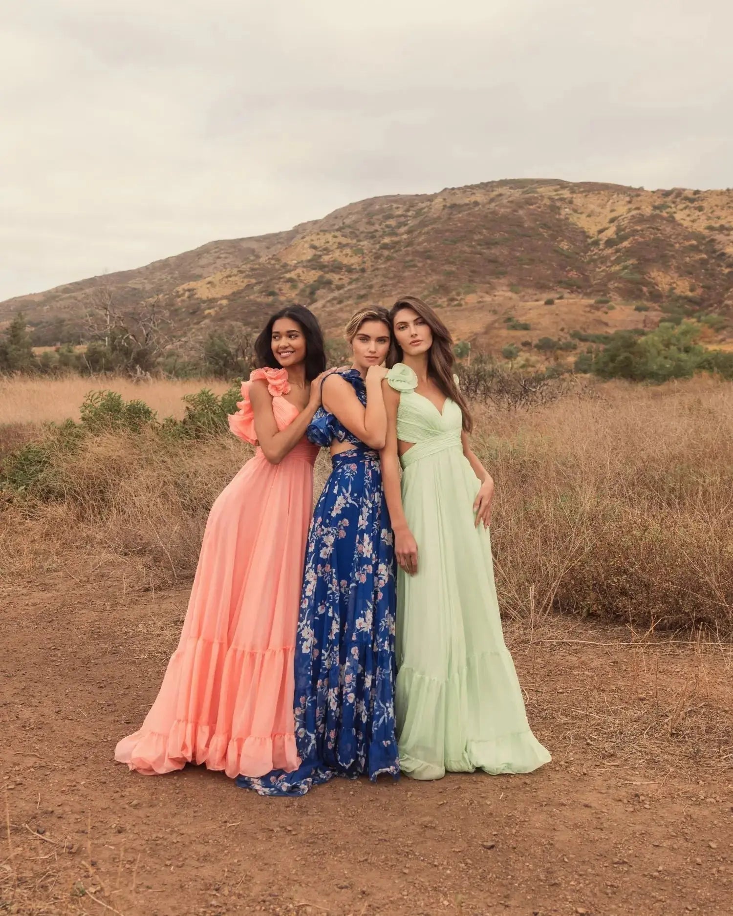 Pink Ruffle Tiered Cut-Out Chiffon Gown