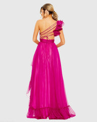 Purple Ruffled One Shoulder Asymmetrical Gown