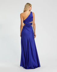 Blue Cut Out One Shoulder Satin Gown