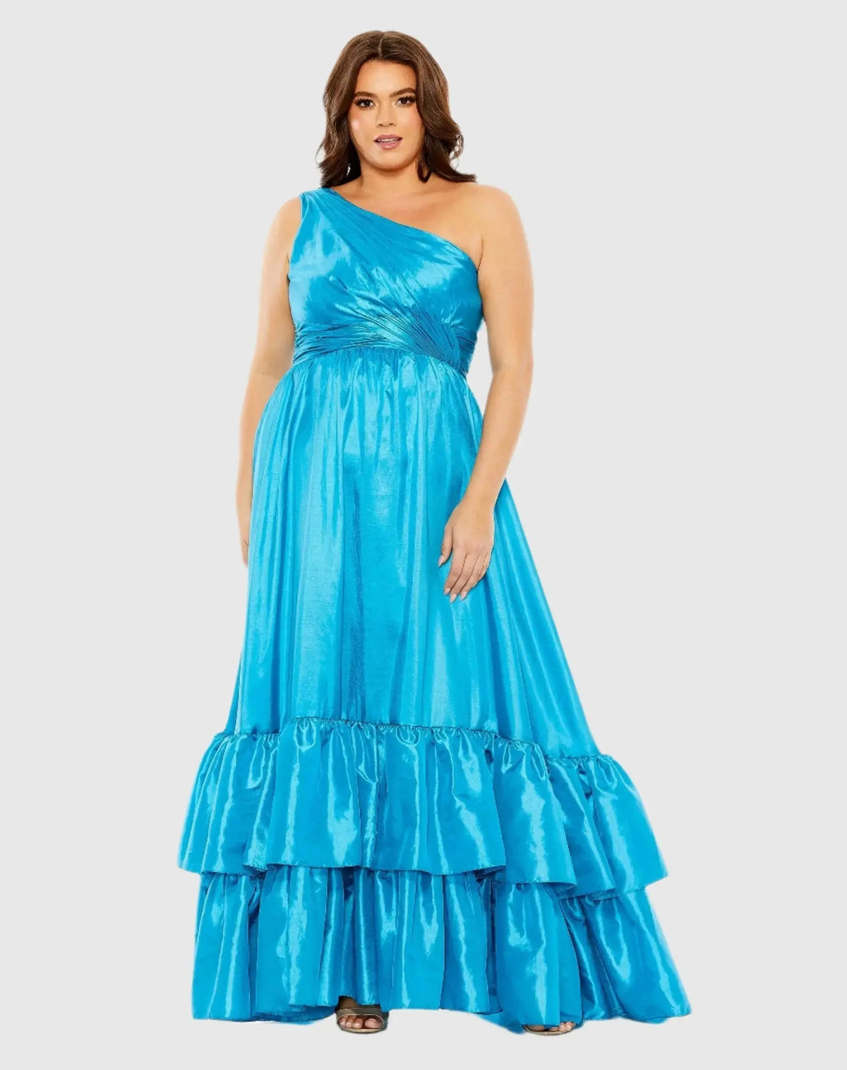 One Shoulder Asymmetrical Ruffle Hem Gown