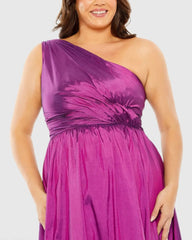 Purple One Shoulder Tiered Ruffle Hem Evening Gown (Plus)