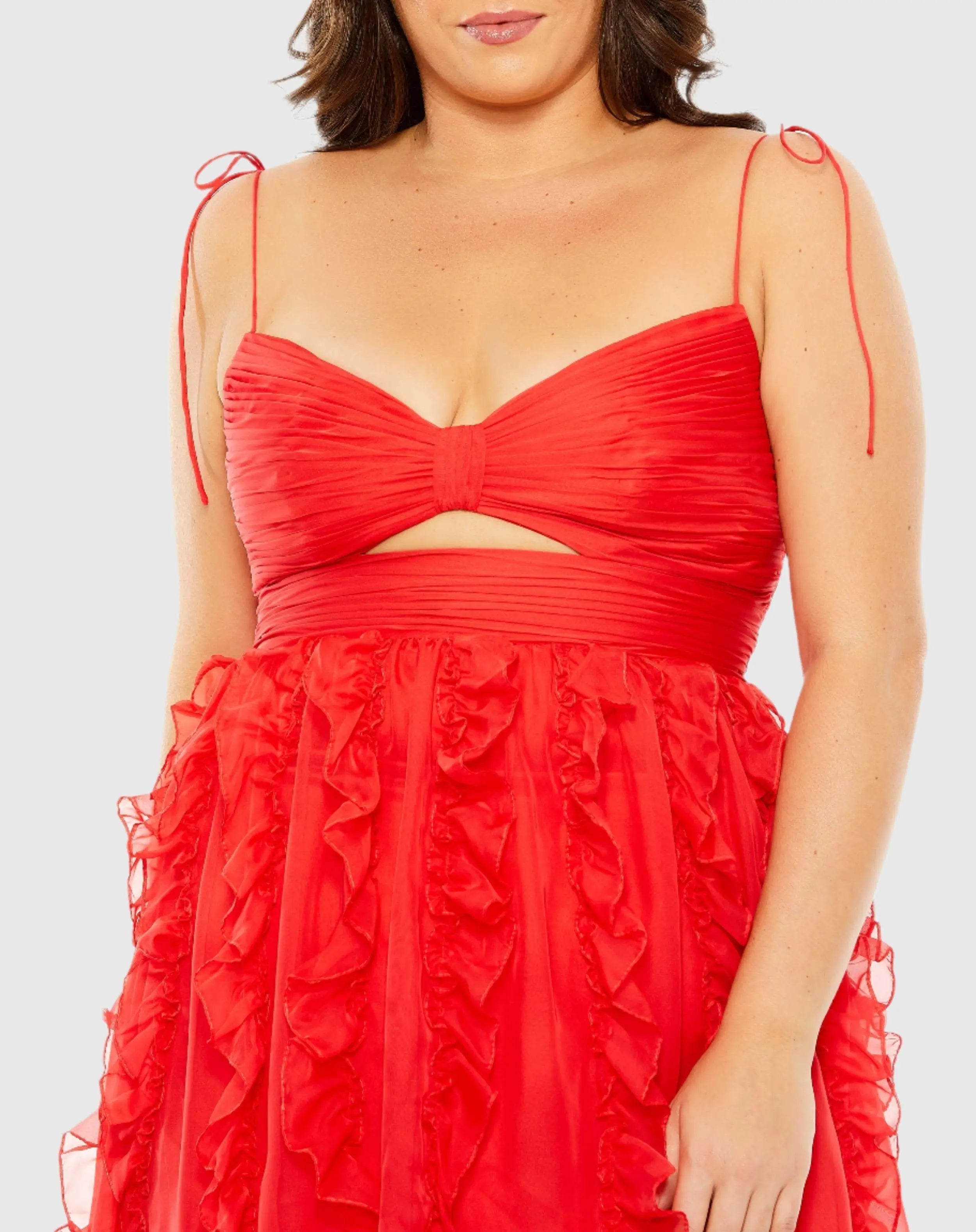 Red Keyhole Detail Chiffon Sleeveless Gown (Plus) - FINAL SALE
