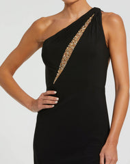 Black One Shoulder Gown with Sheer Embellished Cut Out