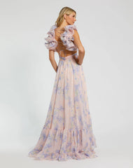 Pink Ruffle Tiered Cut-Out Chiffon Floral Dress
