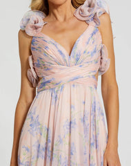 Pink Ruffle Tiered Cut-Out Chiffon Floral Dress