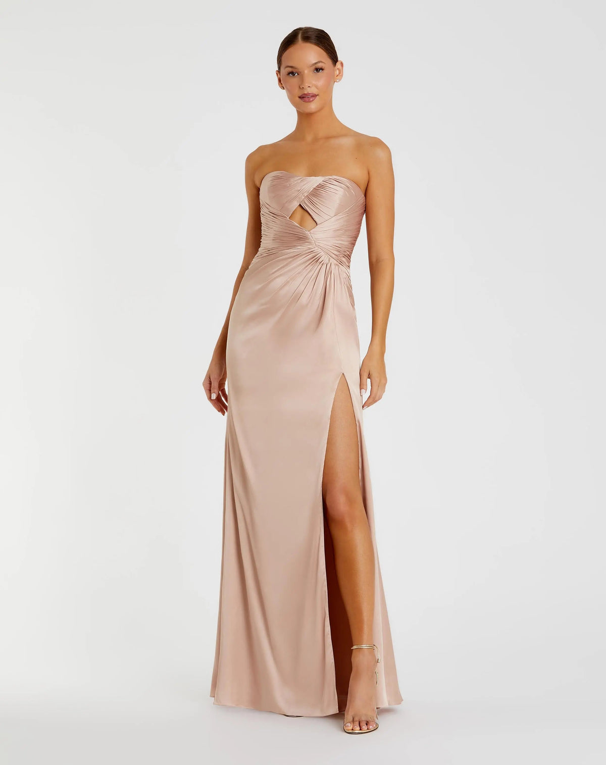 Pink Strapless Charmeuse Wrap Gown With Cutout Detail