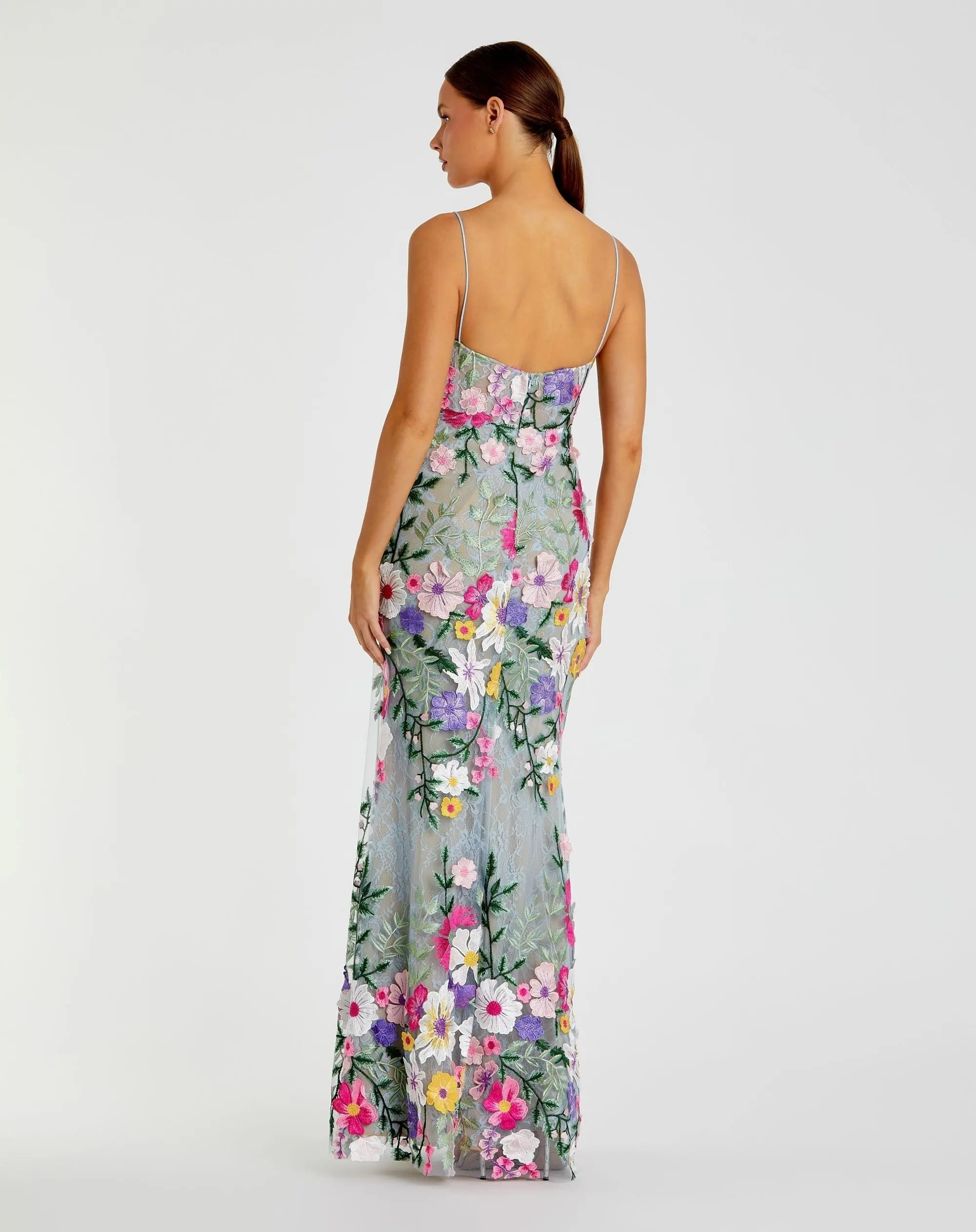 Green Floral Embroidered Sleeveless Bustier Gown