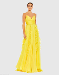 Yellow Pleated Sleeveless Flowy Gown