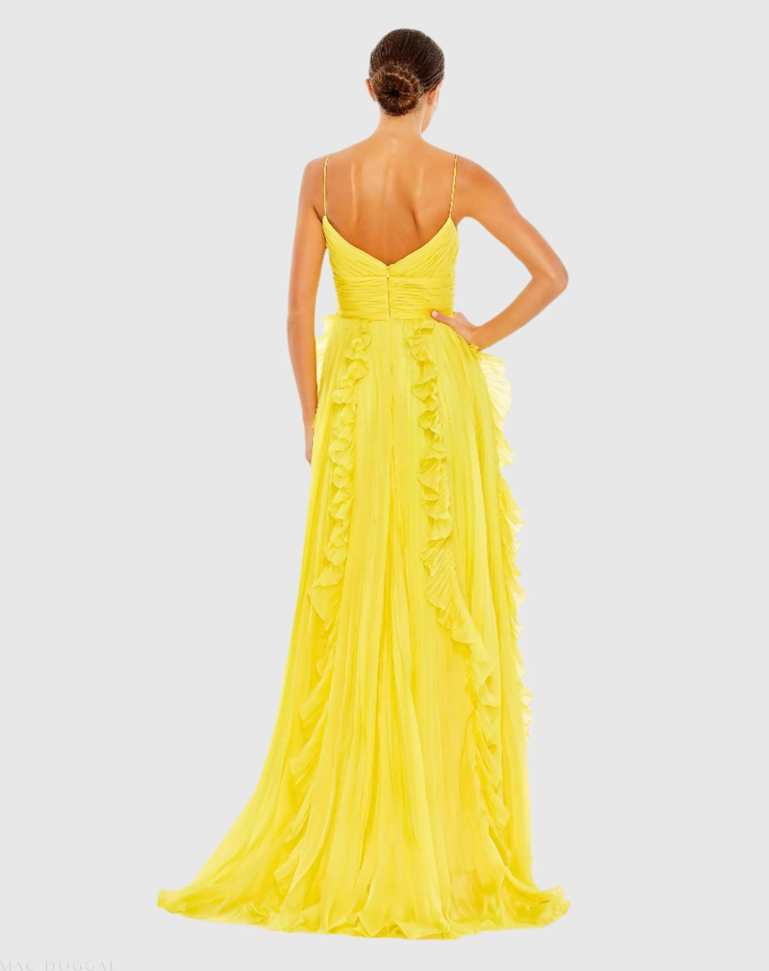 Yellow Pleated Sleeveless Flowy Gown