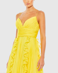 Yellow Pleated Sleeveless Flowy Gown