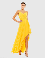 Yellow Asymmetrical Hem Chiffon Maxi Dress
