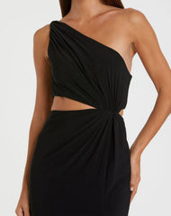Black One Shoulder Ruched Cut Out Jersey Gown - FINAL SALE