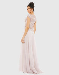 Pink Embellished Cap Sleeve Bodice Flowy Gown