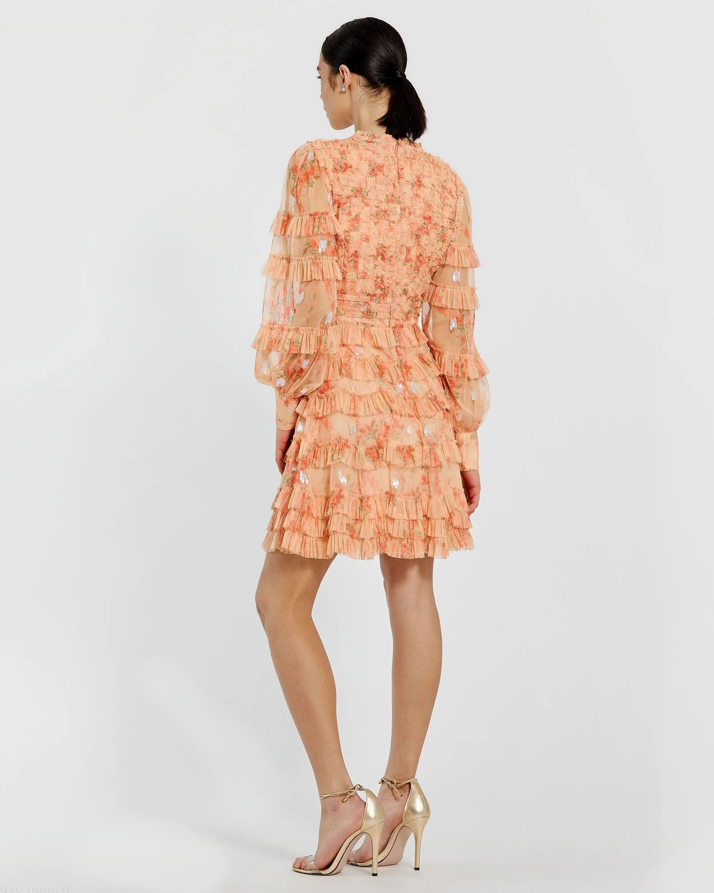 Orange Key Hole Detail Long Sleeve Dress